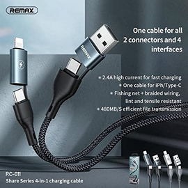 Remax RC-020t Aurora Series 4In1 Data & Charging Cables2.4A 8Pin Type-C Lightning Cable 1M, 2 image