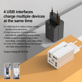 Remax Wanfu Series RP-U43 EU 3.4A Fast Charging adapter 4USB Port, 3 image