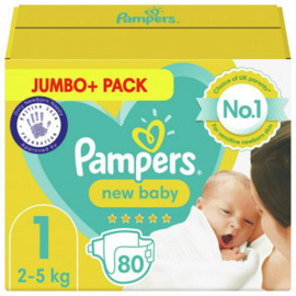 Pampers New Baby 1 Jumbo+ Pack (80 Pcs) 2-5Kg Box