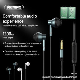 Remax RM-201 High quality Stereo Wired Earphone With Built-In Microphone, 2 image