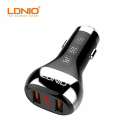 Ldino Drive C2 Fast Charging Car Charger  36W With Led Car Battery Display Dual QC3.0 USB Port, Support All Mobile Phone Charger