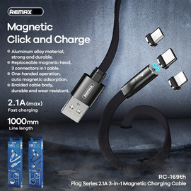 Remax RC-169th Flag Series 3In1 Magnetic Charging & Data Cables Micro iPhone & Type-C, 2 image