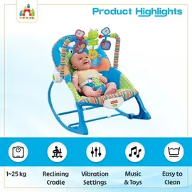 Fisher Price Infant to Toddler Baby Rocker with Musical Toy Bar & Vibrations- BLUE, 2 image