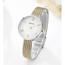CURREN 9020 Silver And Golden Two-Tone Mesh Stainless Steel Analog Watch For Women, 2 image