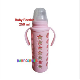 Baby glass feeder silicon 250 ml (Pink)