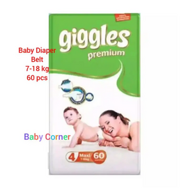 Giggles Premium Extra Absorbent Baby Diaper Size 4 jumbo pack Belt (7-18 kg): 60 pcs (Turkey) - Baby