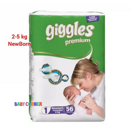 Giggles Premium Extra Absorbent Baby Diaper Newborn Size 1 jumbo pack Belt (2-5 kg )56 pcs(Turkey)