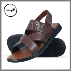 Original Leather Sandal Shoe For Men - CRM 118, Color: Brown, Size: 39