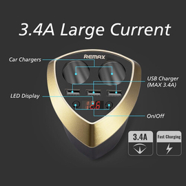 Remax CR-3XP Fast Charge Smart Car Charger 3.4A With 3USB Digital LED Display, 3 image
