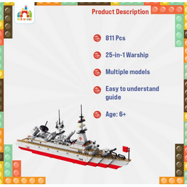 811pcs Construction 25 in 1 Cruiser Ocean Ship Building Toy for 6 Years Up Boys, 2 image
