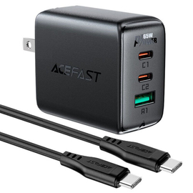 Acefast A15 PD65W (USB-C + USB-C + USB-A) 3-port wall charger set (US).