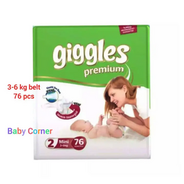 Giggles Premium Extra Absorbent Baby Diaper Size 2 jumbo pack Belt (3-6 kg):76 pcs(Turkey)
