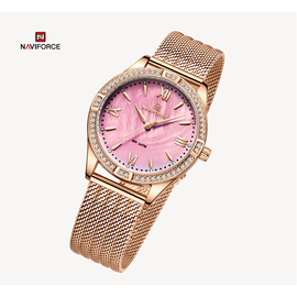 NAVIFORCE NF5028 Rose Gold Mesh Stainless Steel Analog Watch For Women - Pink & Rose Gold, 2 image