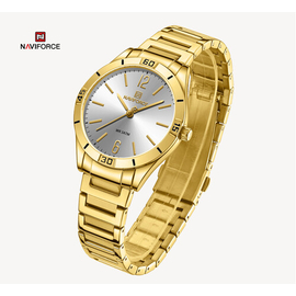 NAVIFORCE NF5029 Golden Stainless Steel Analog Watch For Women - White & Golden, 2 image