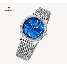 NAVIFORCE NF5028 Silver Mesh Stainless Steel Analog Watch For Women - Royal Blue & Silver, 2 image