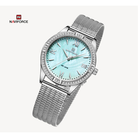 NAVIFORCE NF5028 Silver Mesh Stainless Steel Analog Watch For Women - Sky Blue & Silver, 2 image