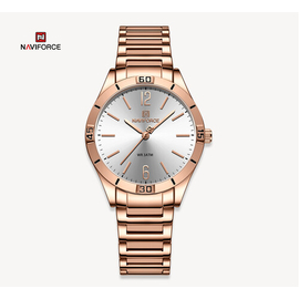 NAVIFORCE NF5029 Rose Gold Stainless Steel Analog Watch For Women - White & Rose Gold