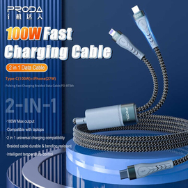 Proda PD-B73th  Pulsing Series 2 in 1 Type C E-marker 100W Fast Charging Cable Universal Phone iPhone Laptop Multi USB Data Cables, 2 image