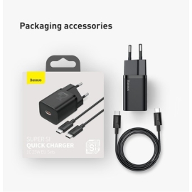Baseus 25W Super Si Quick Charger PD+QC3.0 With PD To PD 1M Cable 1C 25W EU Sets, 5 image