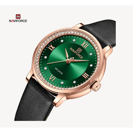 NAVIFORCE NF5036 Black PU Leather Analog Watch For Women - Green & Black, 2 image