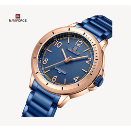 NAVIFORCE NF5021 Royal Blue Stainless Steel Analog Watch For Women - Rose Gold & Royal Blue, 2 image