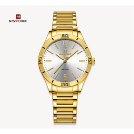 NAVIFORCE NF5029 Golden Stainless Steel Analog Watch For Women - White & Golden