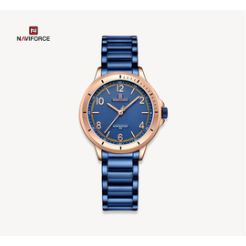 NAVIFORCE NF5021 Royal Blue Stainless Steel Analog Watch For Women - Rose Gold & Royal Blue