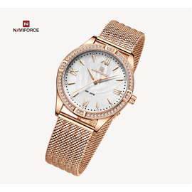 NAVIFORCE NF5028 Rose Gold Mesh Stainless Steel Analog Watch For Women - White & Rose Gold, 2 image