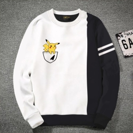 Premium Quality Pokemon White & Black Color Cotton High Neck Full Sleeve Sweater for Men