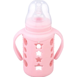 120 ml Medium age Babies Glass Feeding Bottle Milk Water Pacifier Cup BPA-Free Rubber Sleeve Insulation Portable Toddler Feeder