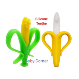 Baby Silicone Tether Toy Banana Shape Dental care Tooth brush Silicone 1 pcs (Multicolor)