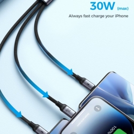 Joyroom  A21 Speedy Series 30W Type-C to 8 Pin+Type-C+Micro USB 3 in 1 Fast Charging Cable, 2 image