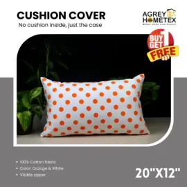 Decorative Cushion Cover, Orange & White (20x12) Buy 1 Get 1 Free_78424