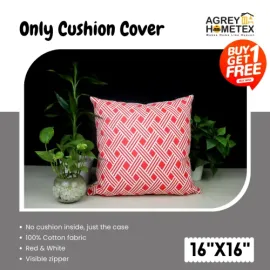 Decorative Cushion Cover, Red & White, (16x16), Buy 1 Get 1 Free_78350