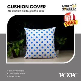 Decorative Cushion Cover, Blue & White (14x14) Buy 1 Get 1 Free_78450