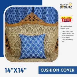 Decorative Cushion Cover, Navy Blue (14x14) Buy 1 Get 1 Free_77582