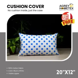 Decorative Cushion Cover, Blue & White (20x12) Buy 1 Get 1 Free_78454