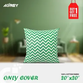 Decorative Cushion Cover, Green & White (20x20), Buy 1 Get 1 Free_78199