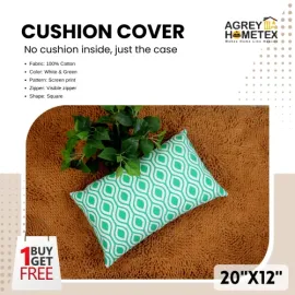 Decorative Cushion Cover, Green & White (20x12) Buy 1 Get 1 Free_77609