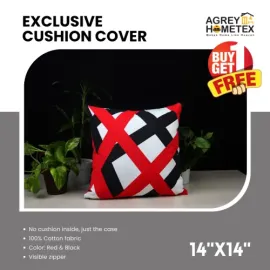 Exclusive Cushion Cover, Red & Black, (14x14) Buy 1 Get 1 Free_78250