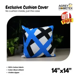 Exclusive Cushion Cover, Blue & Black, (14x14) Buy 1 Get 1 Free_78042