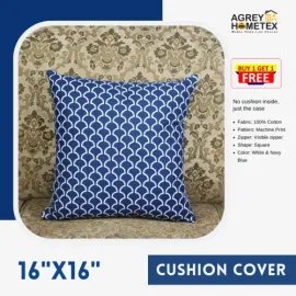 Decorative Cushion Cover, Navy Blue (16x16), Buy 1 Get 1 free_77653