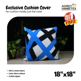 Exclusive Cushion Cover, Blue & Black, (18x18) Buy 1 Get 1 Free_78044