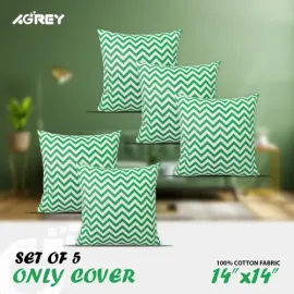 Decorative Cushion Cover, Green & White (14x14), Set of 5_78206