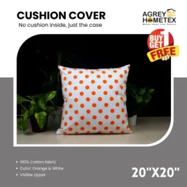 Decorative Cushion Cover, Orange & White (20x20) Buy 1 Get 1 Free_78423