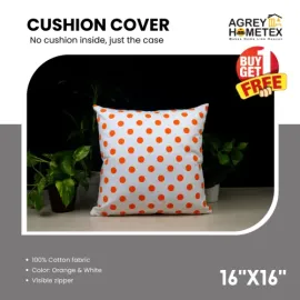 Decorative Cushion Cover, Orange & White (16x16) Buy 1 Get 1 Free_78421