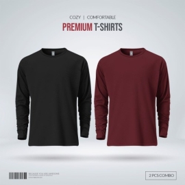 Men's Premium Blank Full Sleeve T Shirt Combo - Black and Redwine