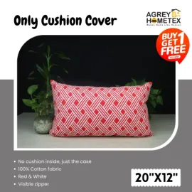 Decorative Cushion Cover, Red & White, (20x12), Buy 1 Get 1 Free_78353