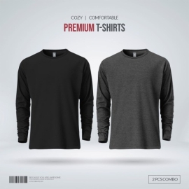 Men's Premium Blank Full Sleeve T Shirt Combo - Black and Anthra Melange