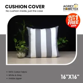 Decorative Cushion Cover, White & Grey (18x18) Buy 1 Get 1 Free_78310
